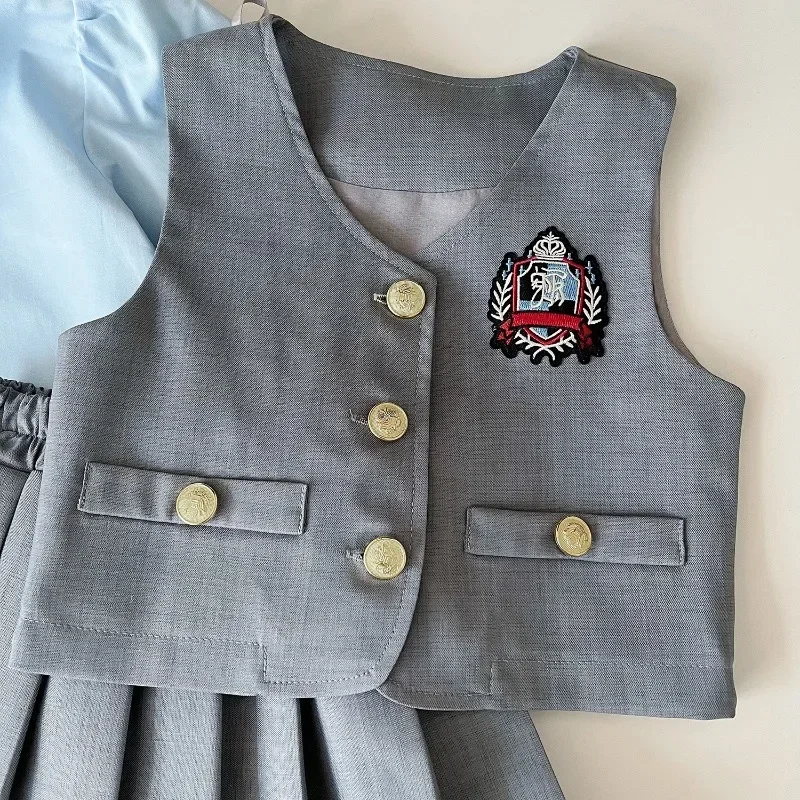 garnitury dziewczęce jesienno-wiosenna koszula z długim rękawem + kamizelka spódnica moda dziewczynka sukienka sukienki dziecięce jesień maluch