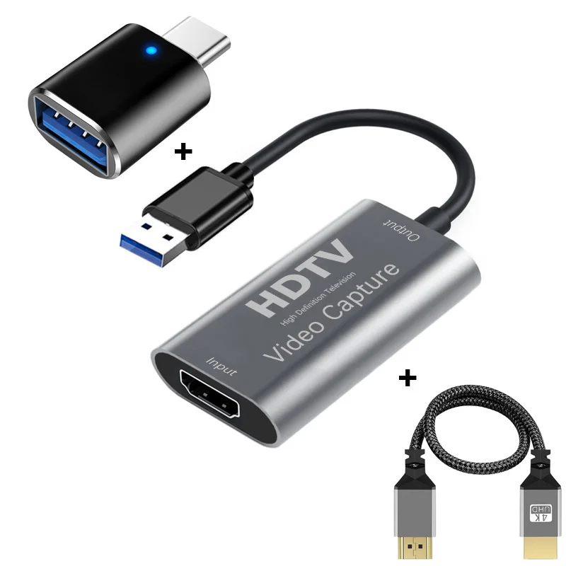 Scheda di acquisizione Video USB 3.0 1080P 4K Video Grabber Box cavo HDMI da USB 3.0 a TYPE-C + 3M per PS4 registratore di gioco Live Monitor TV