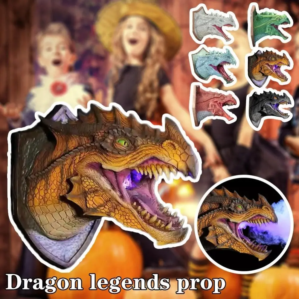 Dinosaur Decor 3d Dragon Head Wall Mounted Sculpture Led Smoke