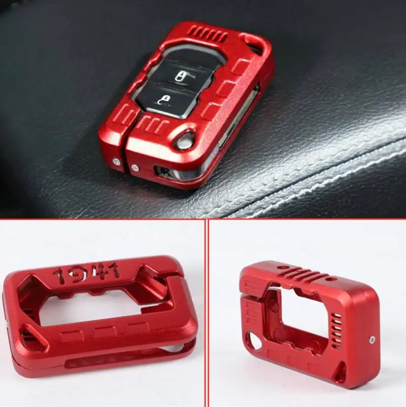 

Red Alloy Case Cover Car Key Holder Fit For Jeep Wrangler/JL Gladiator/JT 2018+ Accessories Safety Protection Key Case