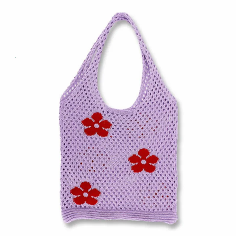 

IMone Tote Bag 2022 Summer Korean Mesh Handbags Shopping Bags Mesh Hollow Beach Bag Knitted Shoulder Bag for Women