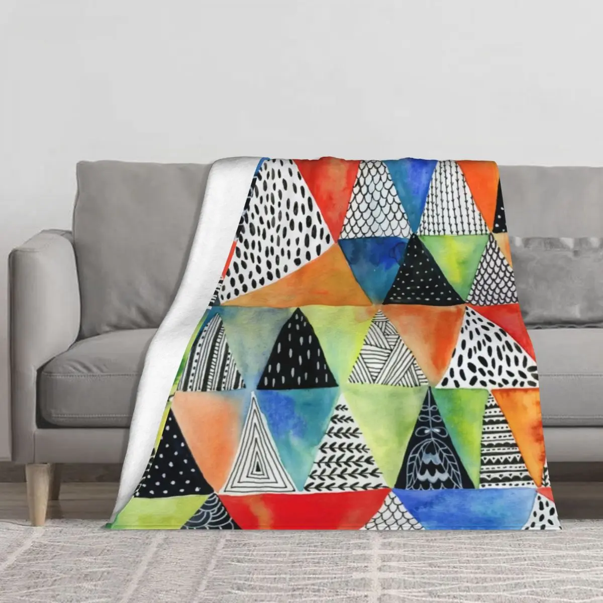 

Abstract Geometry Blanket Doodled Print Fluffy Custom Throw Blanket Warm Winter For Sofa Blankets