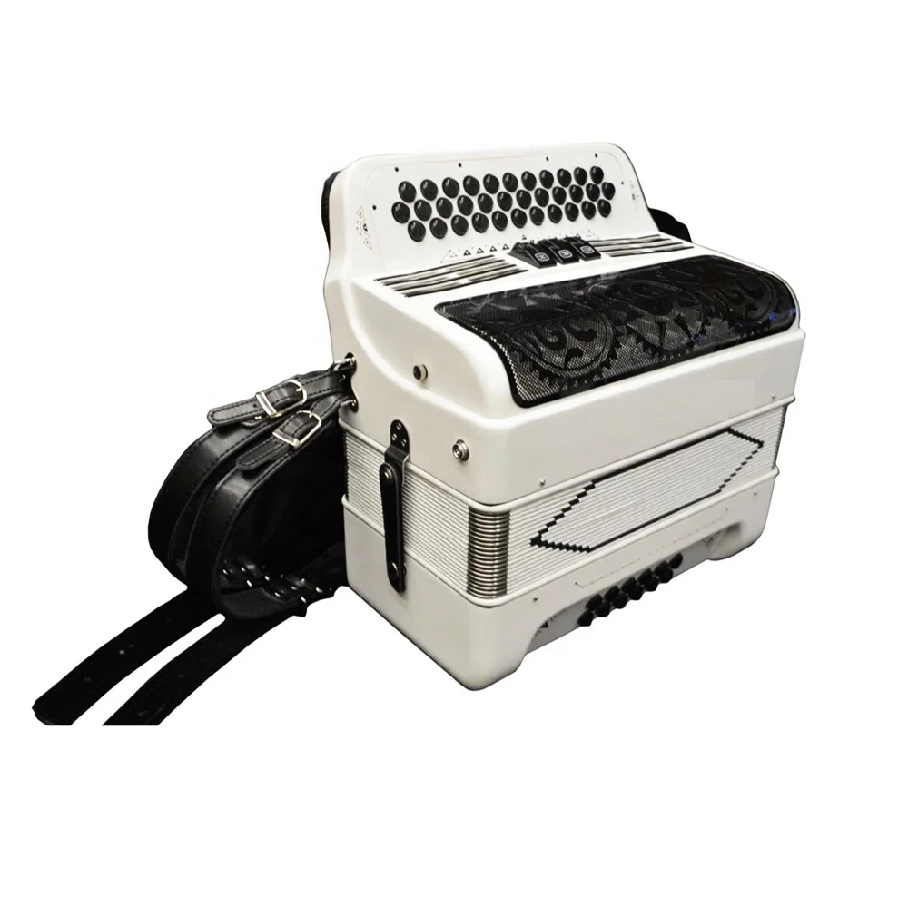 34 Buttons 12 Bass 3 Registers White Student Accordion Accordions Musical Black Grill JB3412C