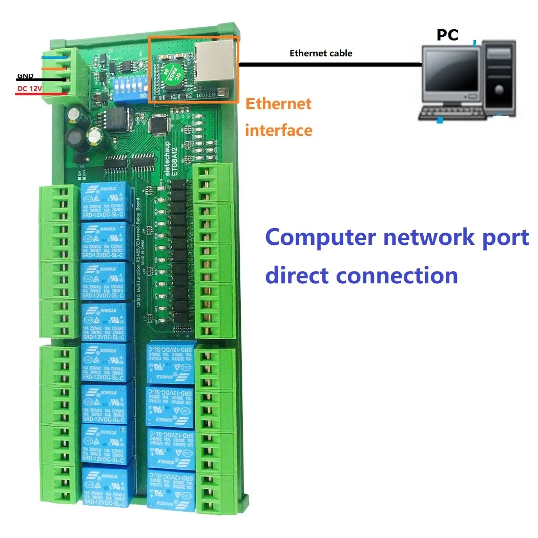 2-в-1 12-канальный сетевой Ethernet-контроллер Modbus RTU/TCP DIO релейный модуль RS485 DC 12В 24В -