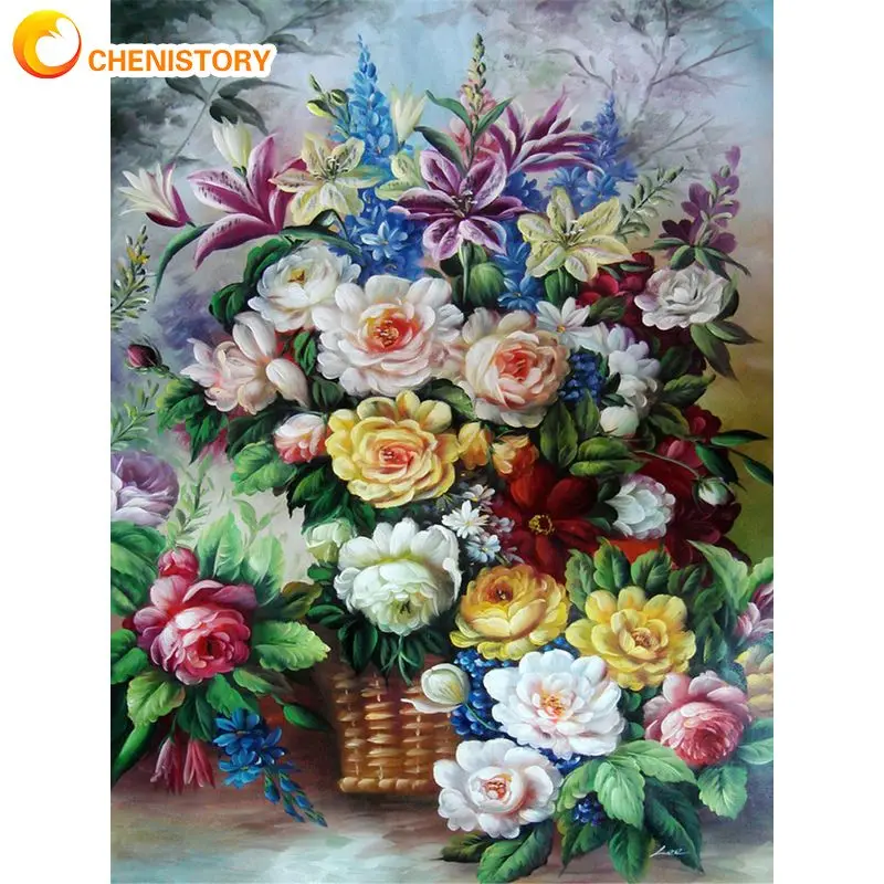 

CHENISTORY 5d Diy алмазная живопись цветы художественные наборы квадратная/круглая Алмазная мозаика полный пион вышивка домашний декор