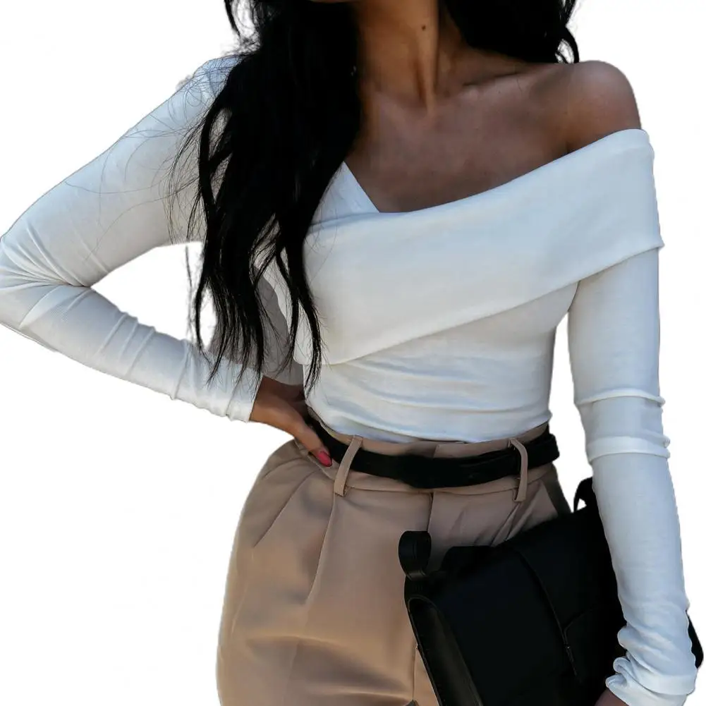 

Women Blouse Off Shoulder Oblique Neck Autumn Strapless Backless Long Sleeve Blouse Women Top Streetwear