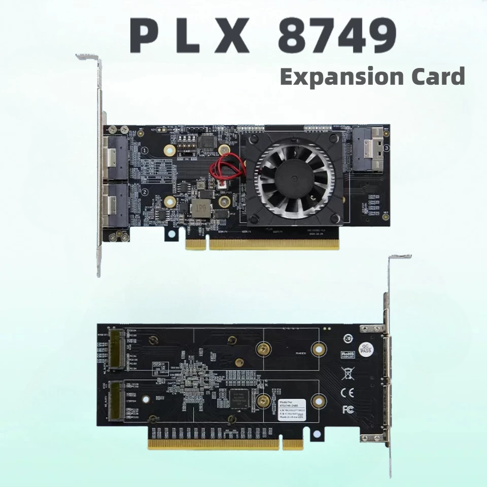 Фото Плата расширения PCIe 3.0 без разветвителя PLX8749, 2 x NVMe M.2 SSD, 3-портовый SlimSAS SFF-8654 8i, PCIe 8x NVMe SSD U.2, сетевой адаптер, графические процессоры, жесткие диски. №1