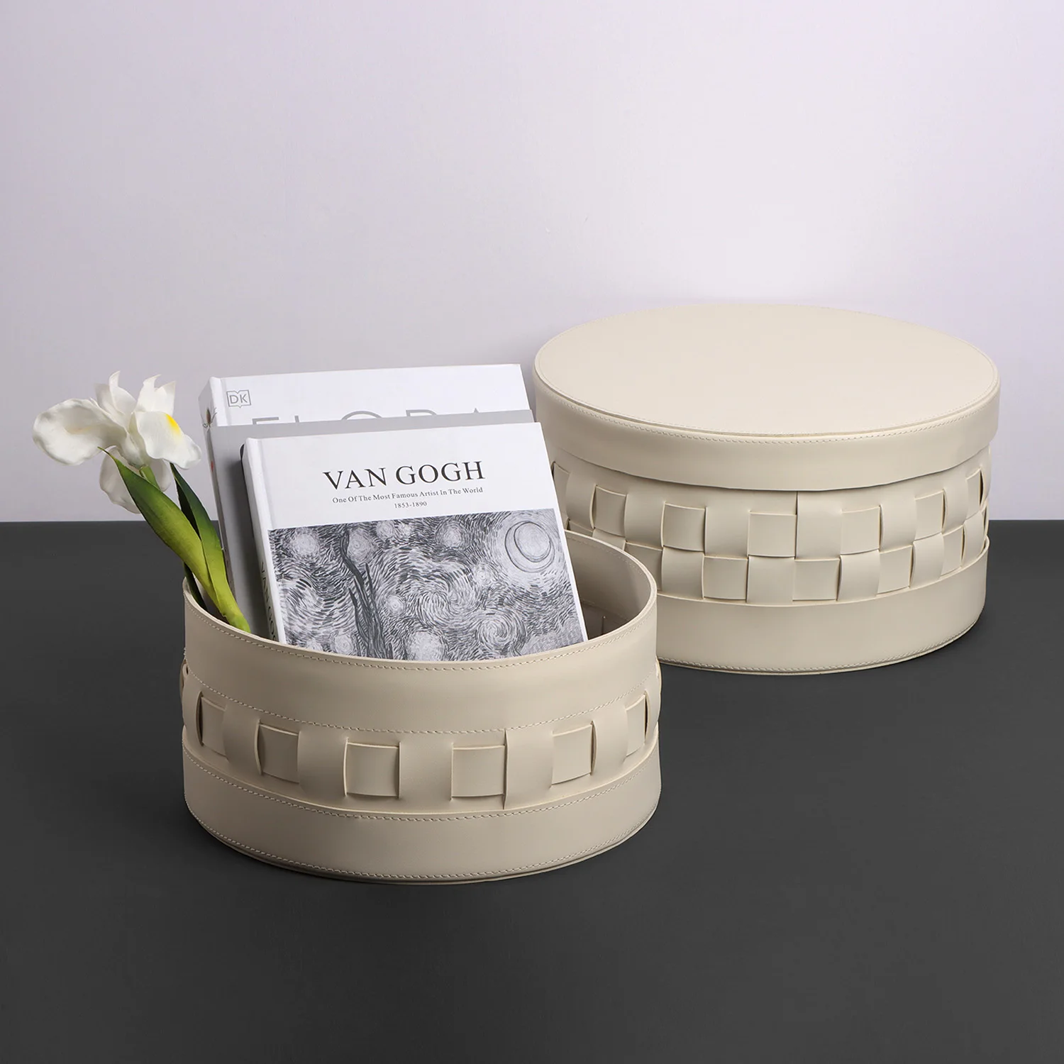 Современный Простой Круглый тканый ящик для хранения легкая роскошная кожаная