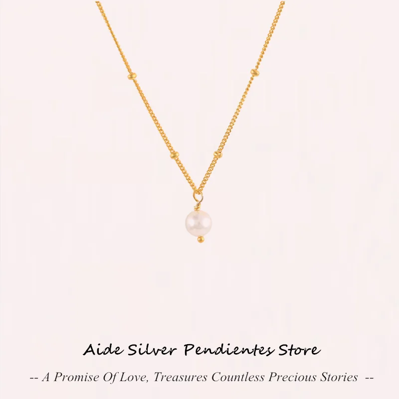 

AIDE Pearl Ladies Clavicle Necklace For Wedding Anniversary Eternal Love 925 Sterling Silver Charms Choke Necklace collier femme