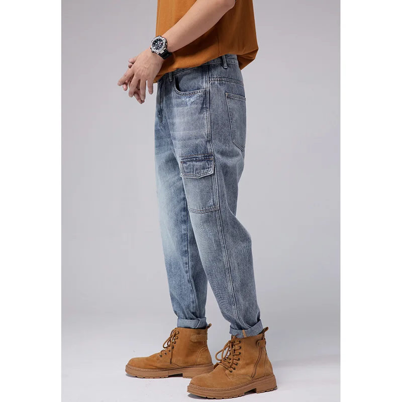 Street Men's Autumn and Winter Straight Tube Loose Jeans Retro Versatile Cargo Pants Comfortable Blue Harun Pants Women 2022 New