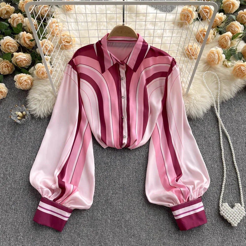 

VANOVICH French Fashion and Elegant Commuting Color Contrast Long-sleeved Shirt 2022 Spring and Summer New Womens Tops