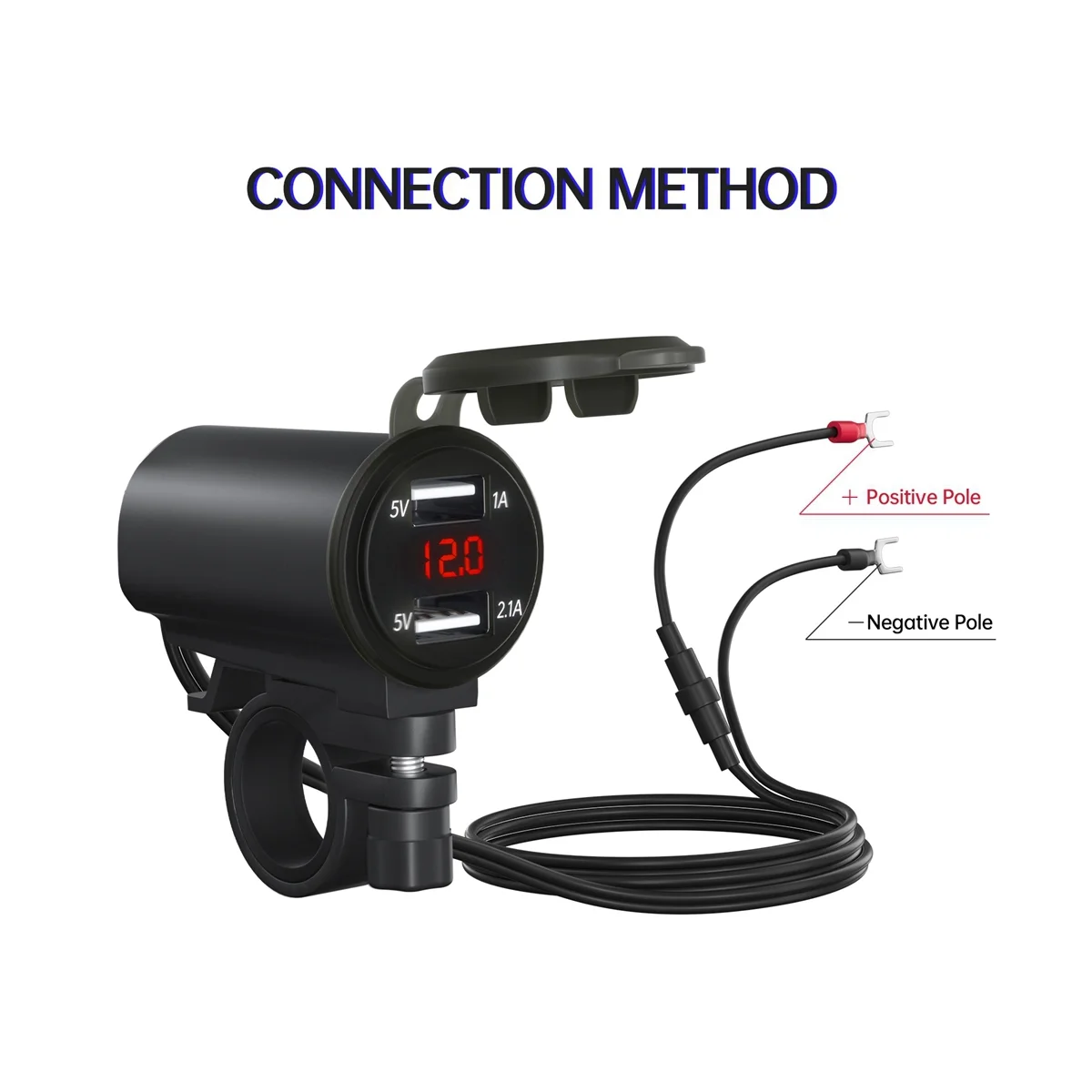 

Motorcycle Mobile Phone Charger Handlebar Rack Car Charger Dual USB Fast Charge 3.1A with Voltage Display Red