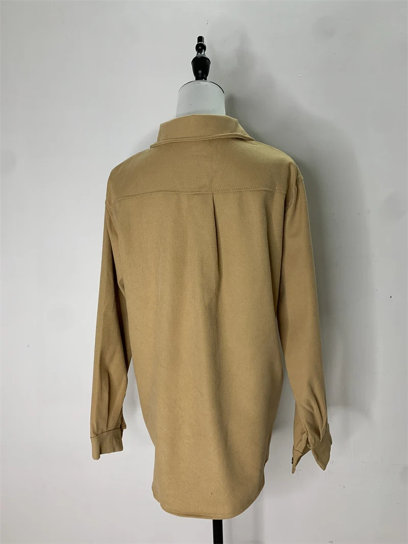 Женская Винтажная Классическая Рубашка Цвета Хаки Повседневная Осенне-зимняя