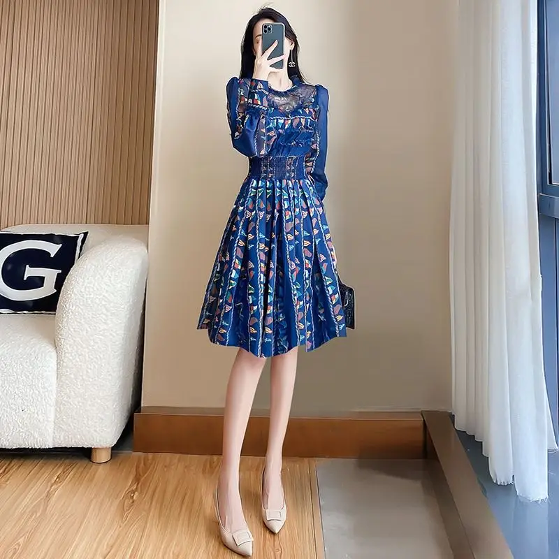 

Женское платье с длинным рукавом, весеннее платье с цветочным принтом, 2023