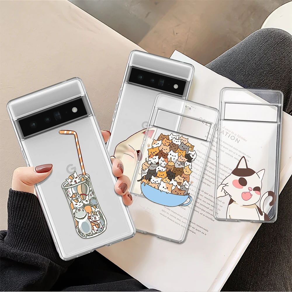 

Cartoon Cat Case for Google Pixel 7Pro 7 6a 6 6Pro 5 5a 5G 4XL 3 3a 3aXL 4a 4 2 3XL 2XL Transparent Soft Cover Coque Shell Funda