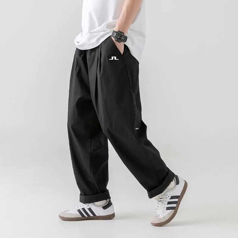 Men Golf Thin Pants Work Clothes 2023 New Spring Summer Sweatpants Solid Color Streetwear Loose Design Straight Casual Pleat