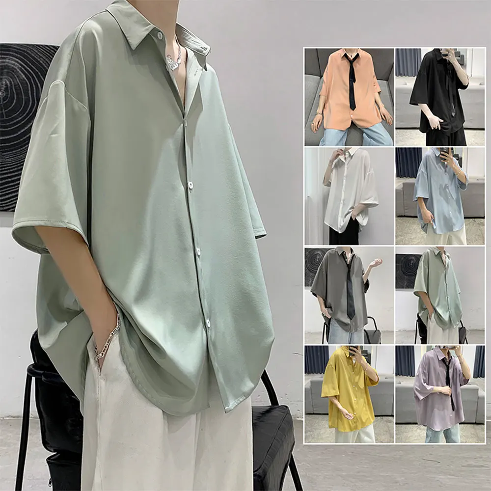 

Блузка мужская оверсайз, модный кардиган с рукавами, винтажная повседневная одежда в Корейском стиле, однотонная белая, на лето