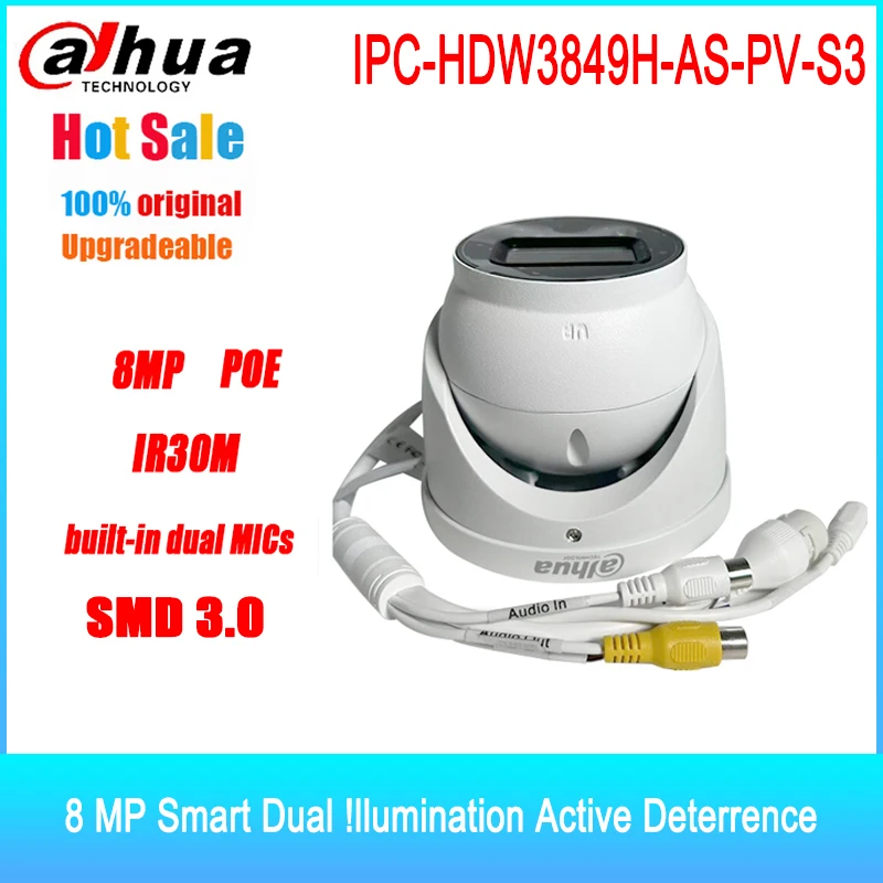 

Dahua new model IPC-HDW3849H-AS-PV-S3 8 MP Smart Dual Illumination Active Deterrence Fixed-focal Eyeball WizSense Network Camera
