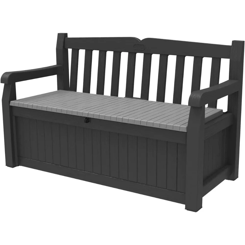 

Keter Solana 70 Gallon Storage Bench Deck Box for Patio Furniture, Front Porch Decor and Outdoor Seating – Perfect to Store