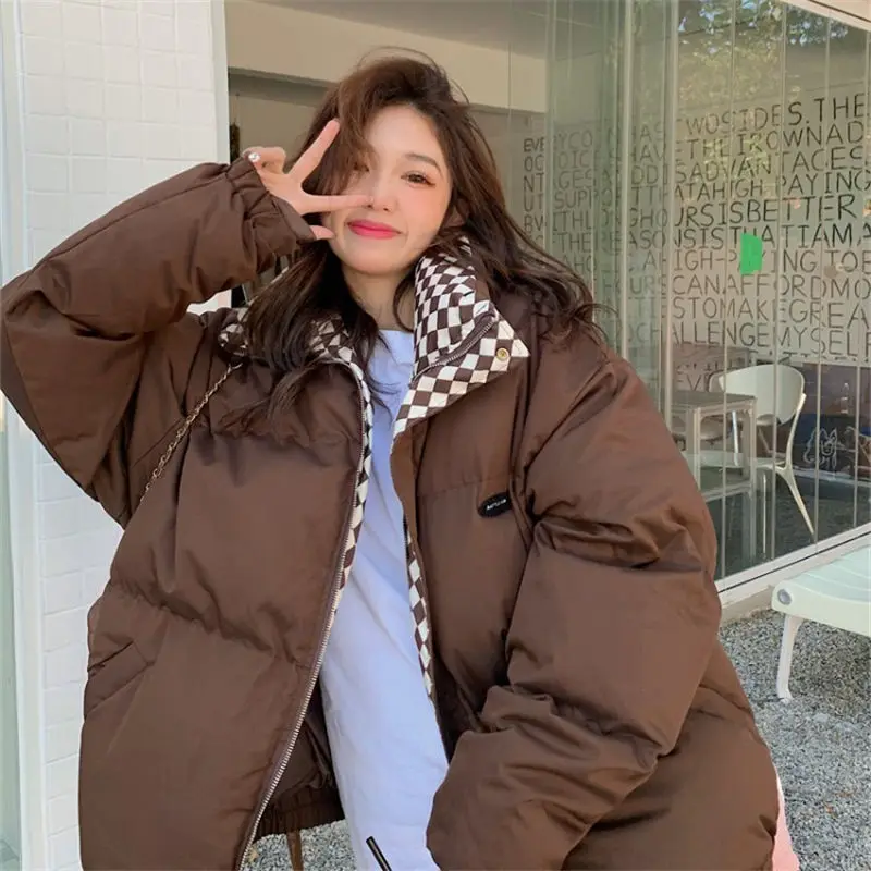 2022 Winter Down Cotton Jacket Women Zipper Loose Padded Coat Female Solid Thickening Warm Puffer Parkas Jackets Black White