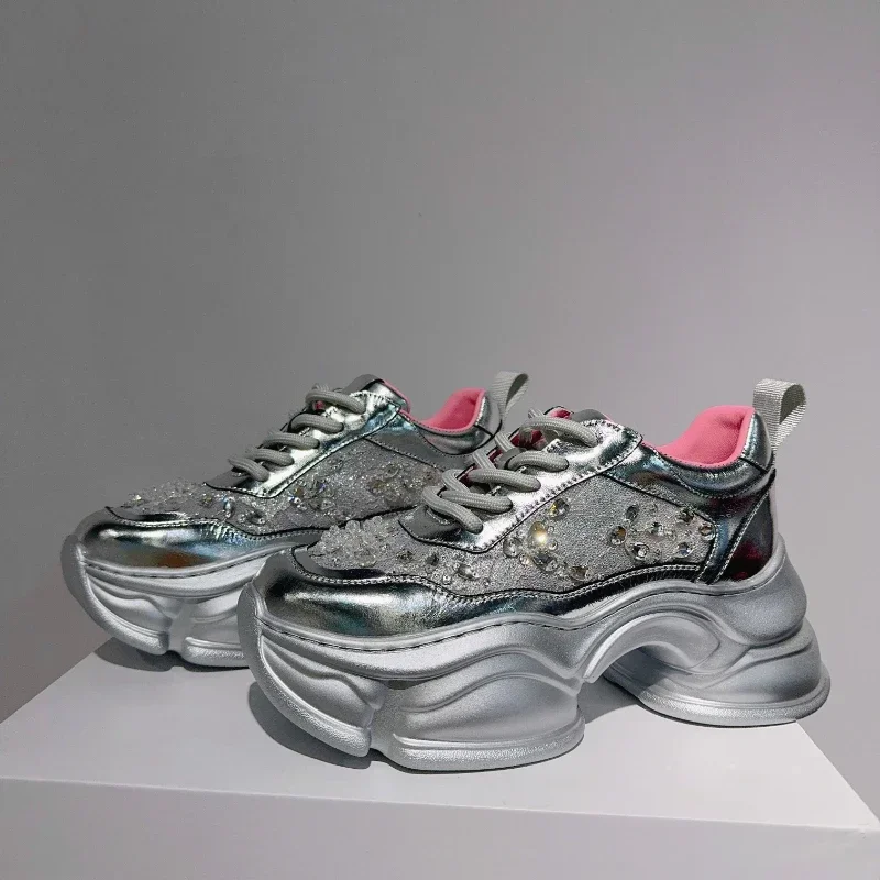 Серебряные туфли для папы женщин весна/лето натуральная кожа кружевная сетка с