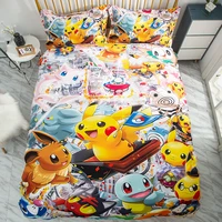 3pcsset pokemon cartoon bedding action figures pikachu charmander single double king quilt cover bedspead kids gifts