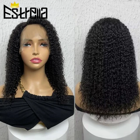 Парики женские из натуральных человеческих волос, с прозрачной кружевной передней частью, с предварительно выщипанными натуральными черными бразильскими вьющимися волосами