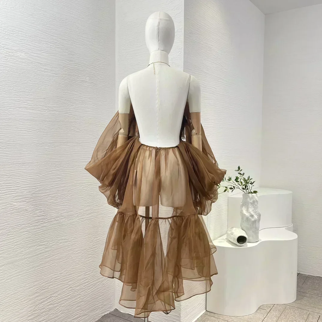 2024 кофейно-коричневый цвет высококачественные асимметричные блузки с лямкой на