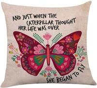 cute flower linen throw pillow cover butterfly cushion cover decorative pillowcase living room bedroom bed home decor for girls