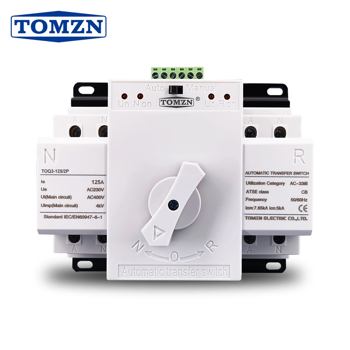 ATS 2P 125A 230V MCB тип Dual Power Автоматический переключатель передачи TOMZN TOQ3-2P/125 PV городской генератор