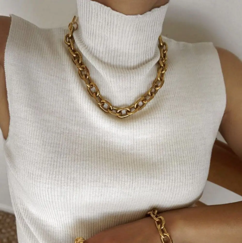 

2022 New Punk Gold Color Alloy Heavy Metal Thick Clavicle Chain Choker Necklace for Women Trendy Party Boho Jewelry Collar