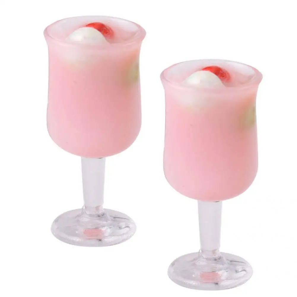 

2Pcs Mini Drinks Practical Creative Decorative Pretend Toy Strawberry Juice for Decoration Drink Model Dollhouse Drinks