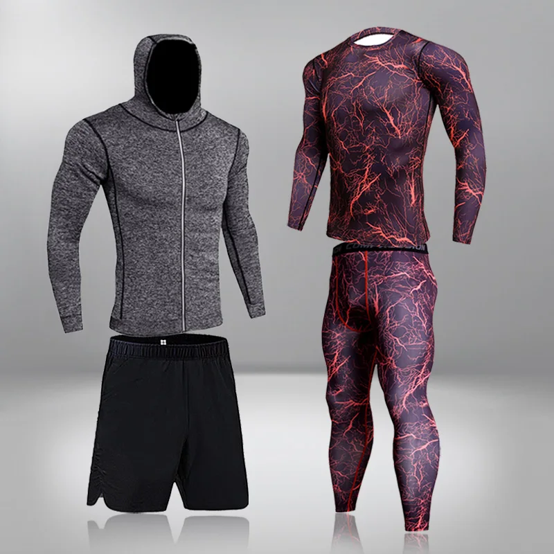 

Men Tracksuits Gym Sport Running Training Fitness Compression Thermal Underwear Outdoor Sportswear Male Hooded Jacket Quick Dry
