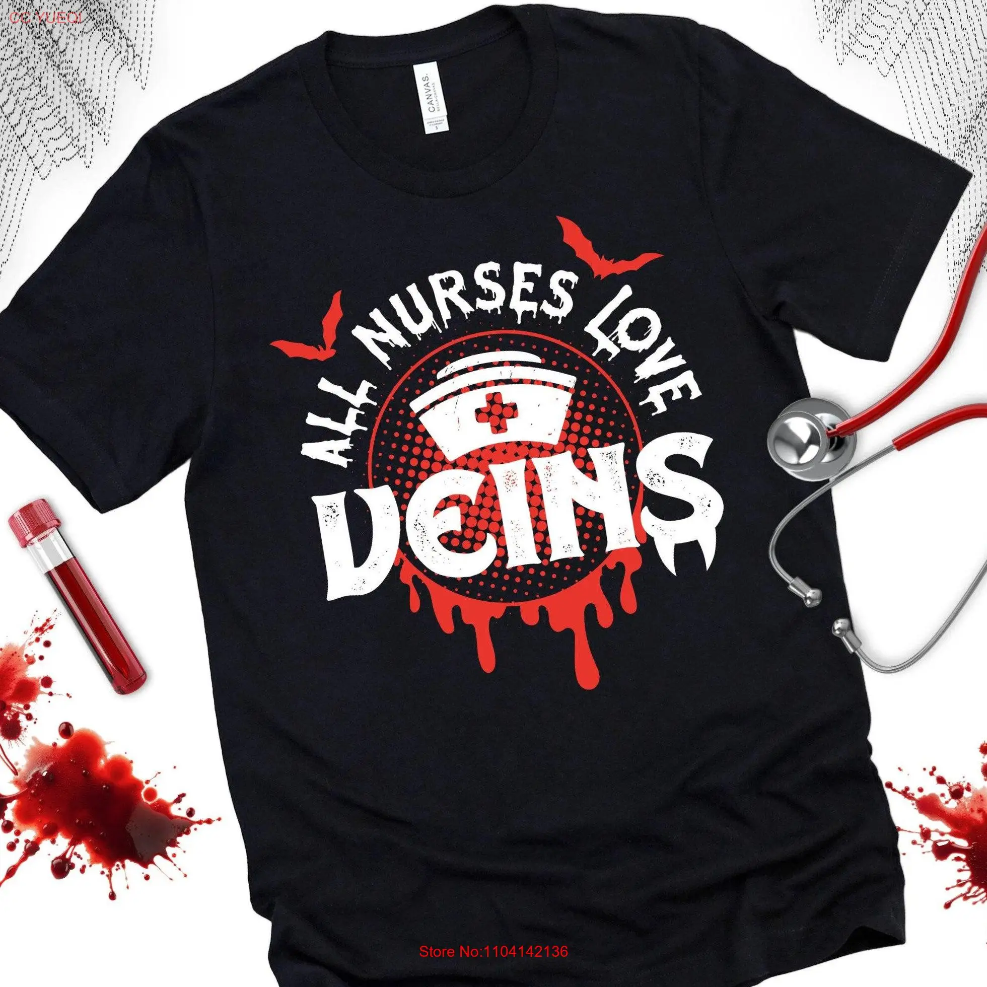 Футболка NURSES LOVE VEINS с вампиром медсестра больница доктор клиника крови