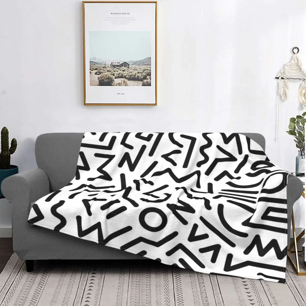

Manta de forro polar para cama, colcha con patrón de Memphis en blanco y negro, a cuadros, para sofá, de verano