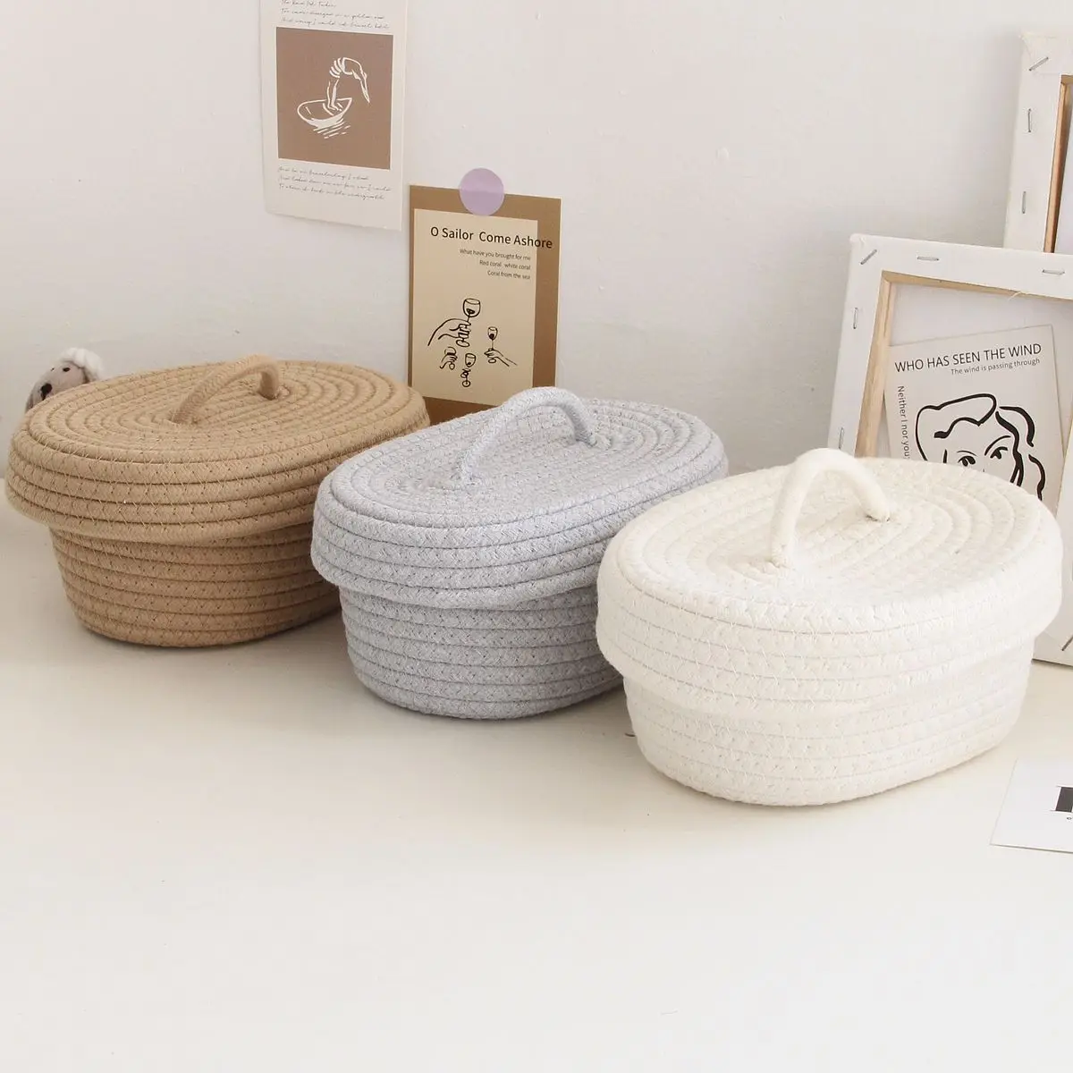 

Basket Baskets Organize Sundries Sundries Nordic Box Rope Container Key Desktop Cotton Cosmetics Woven Organize Storage Storage