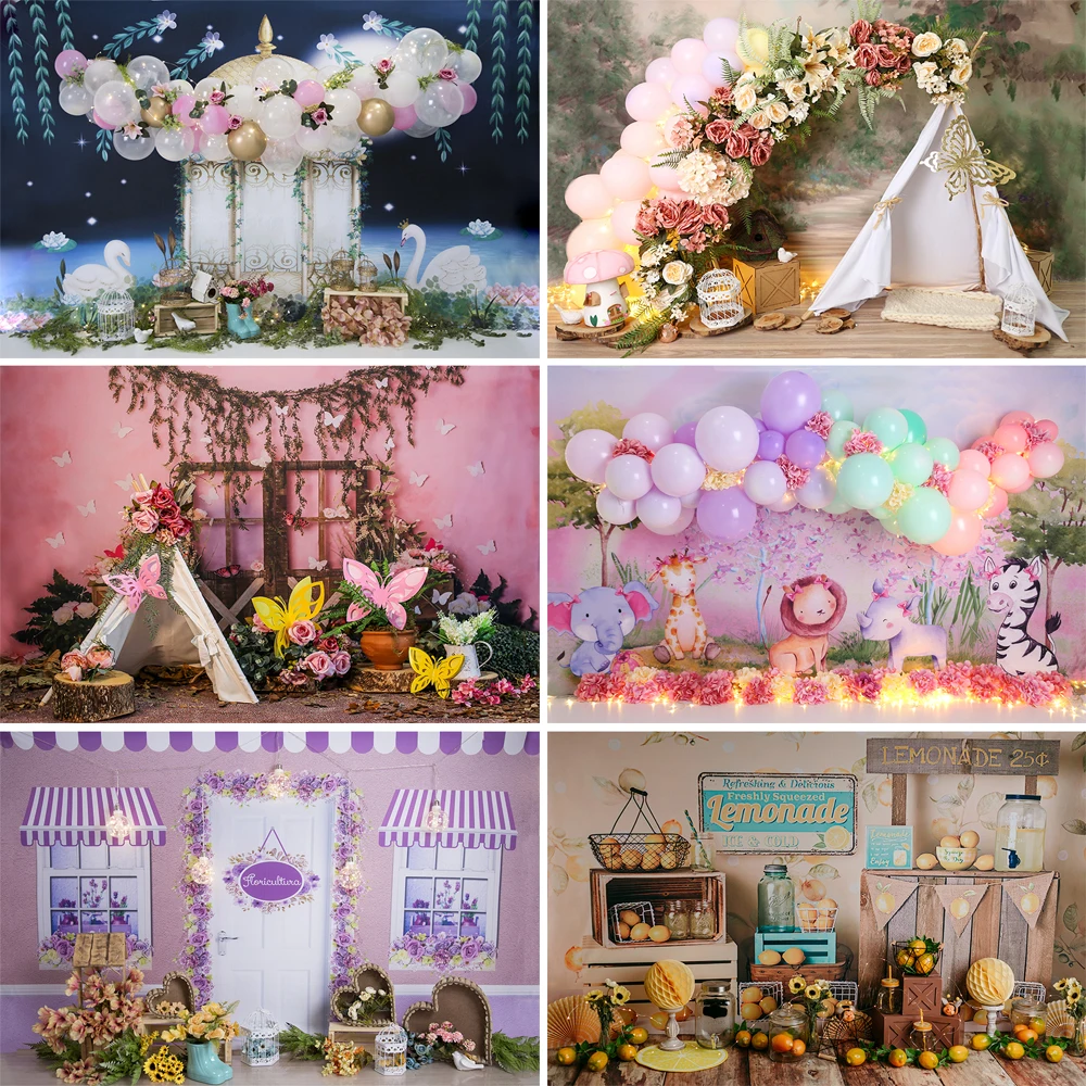 

Background for Photography Balloon Flower Bear Newborn Baby 1st Birthday Portrait Photographic Backdrop for Photo Studio Props