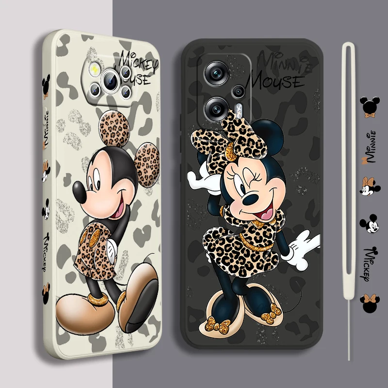 

Minnie Mouse Anime For Xiaomi POCO X5 M5 C40 M4 X4 F4 C40 X3 NFC F3 GT M4 M3 Pro C3 4G 5G Liquid Left Rope Phone Case Coque Capa