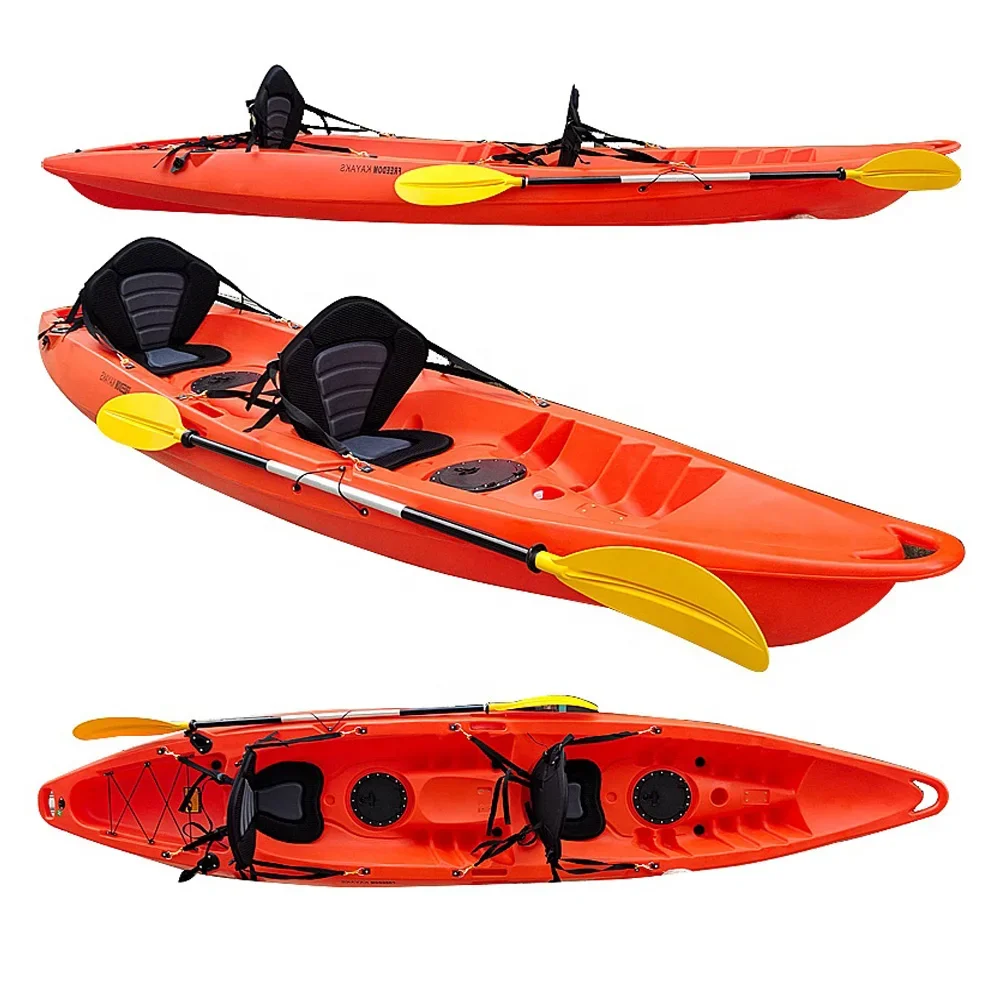 

Outdoors Hard Shell Fishing Tandem Kayak, 2 or 3 Person Sit On Top Kayak Package with 2 EVA Padded Seats, Includes 2 Aluminum Pa