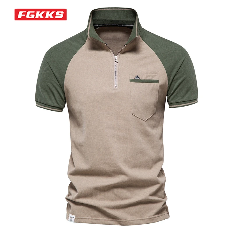 

Мужская рубашка-поло FGKKS, двухцветная рубашка-поло на молнии, весна 2022