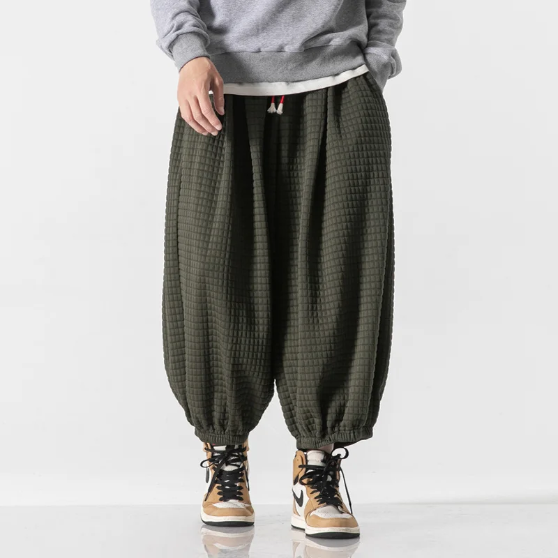 

Style Waffle Chinese Corduroy Wide-Leg Bloomers Harajuku Casual Harem Baggy Pants Plus Size Joggers Oversize Cropped Trousers