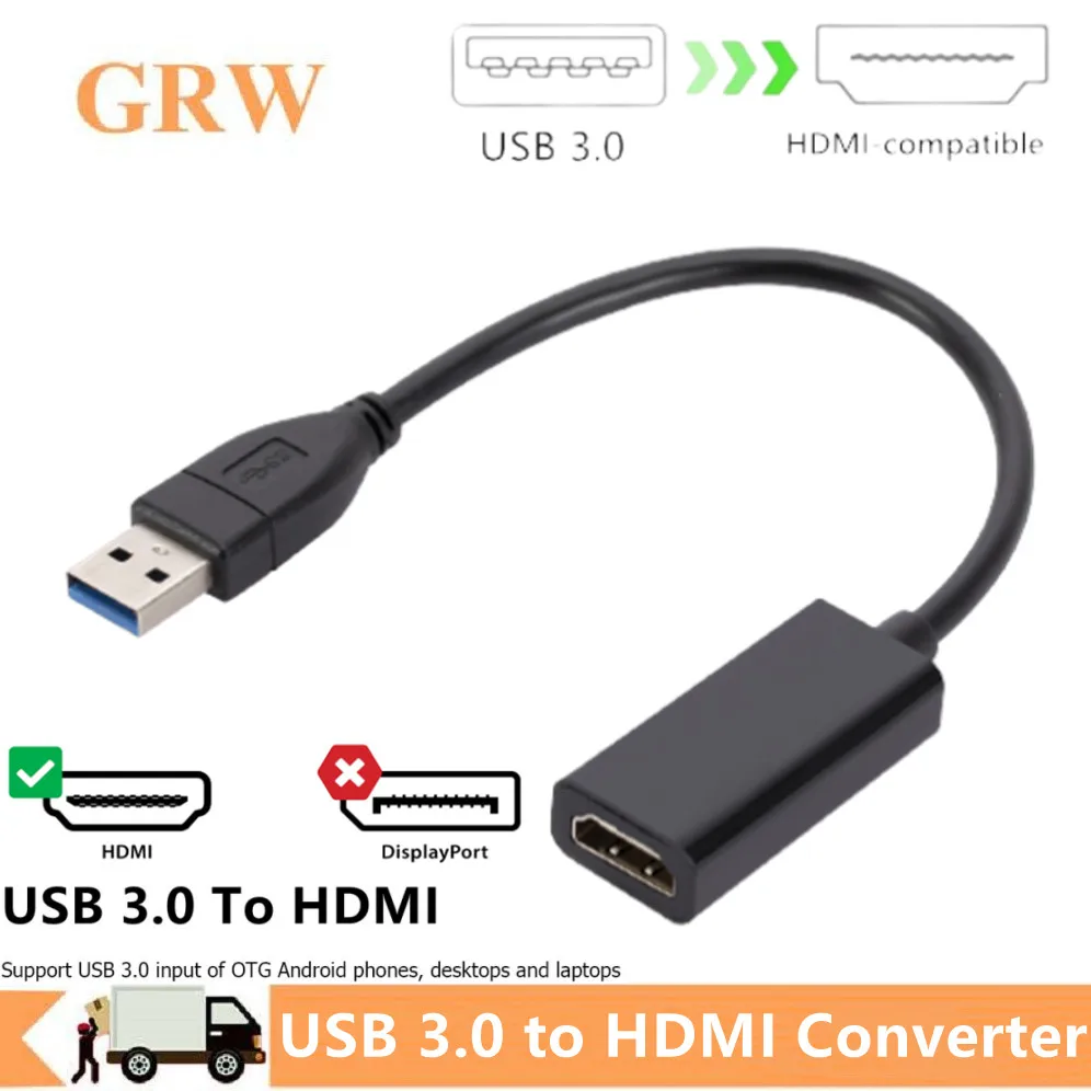 

USB 3.0 to HDMI-Compatible Adapte Cable 1080P Multi Display Graphic Converter for PC Laptop Projector HDTV External Video Card