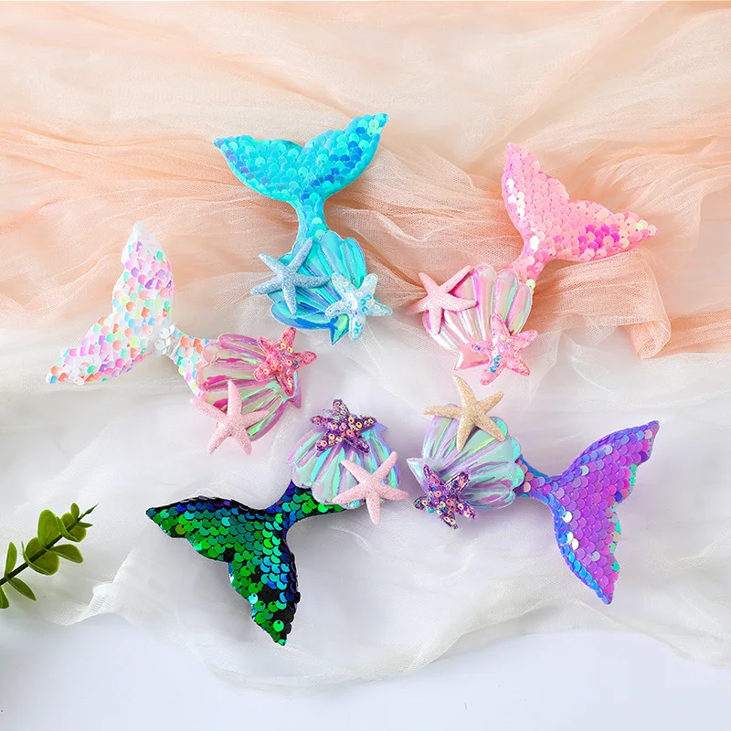 Ful Mermaid Sequins Hair Clips Sparking Seashell Starfish Fishtail Hairpin Birthday Paty Hairpin Ocean Girls Accessories
