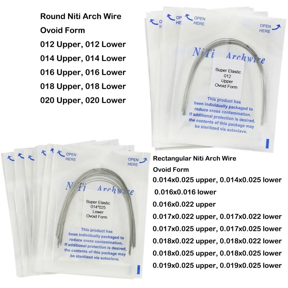 

100 Pcs Dental Orthodontic NITI Round/Rectangular Arch Wire Ovoid Form