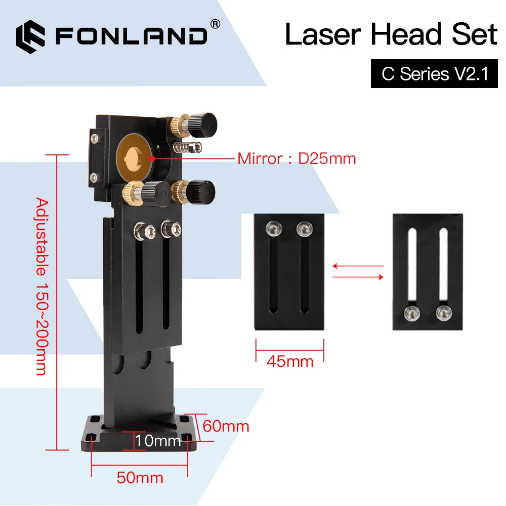 FONLAND CO2 Laser Head Set Lens D18 FL38.1 D20FL50.8/63.5/101.6mm Integrative Mount Dia25 Mirror for Laser Cutting Machine enlarge