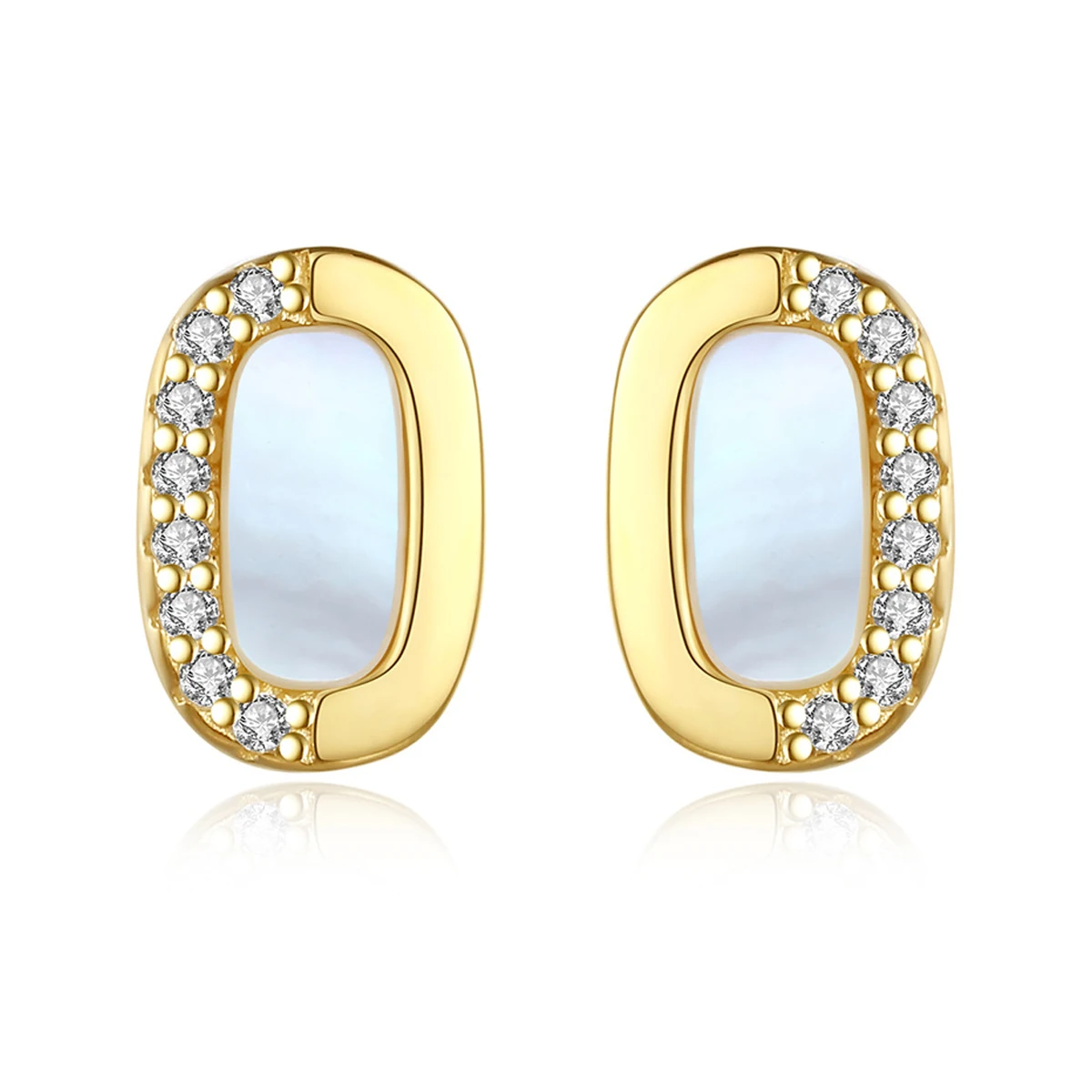 

New Fashion S925 Sterling Silver Stud Earrings Square Shell Zircon Korean Female Earhole Plated 14K Gold Simpel Fine Jewelry