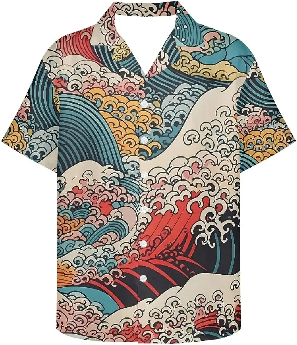 

GLUDEAR Men's Japanese The Great Wave Off Kanagawa Katsushika Hokusai Art 3D Print Casual Button Down Shirt