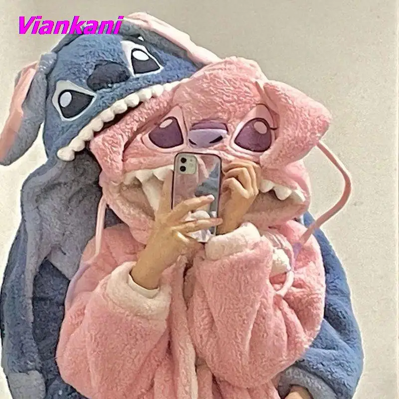 Cute Home Clothes Women Men Pajamas Plush Soft Nightgown Robes Y2k Thick Pajamas Fashion Long Coat Cartoon Flannel Bathrobe