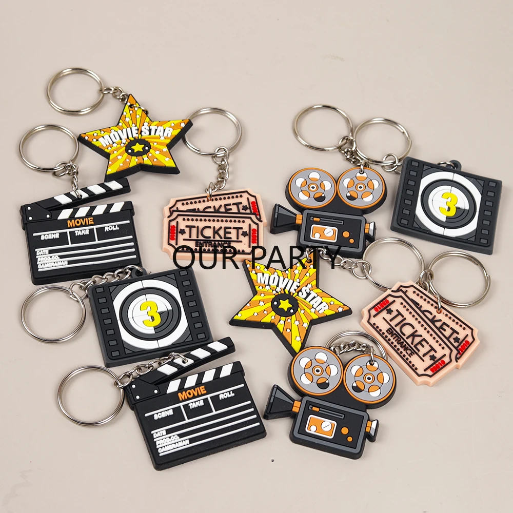 

10 шт., брелки из ПВХ на тему кинофестиваля, подвеска на рюкзак для взрослых, сувениры для вечеринки в кино, день рождения, пиньята, наполнители