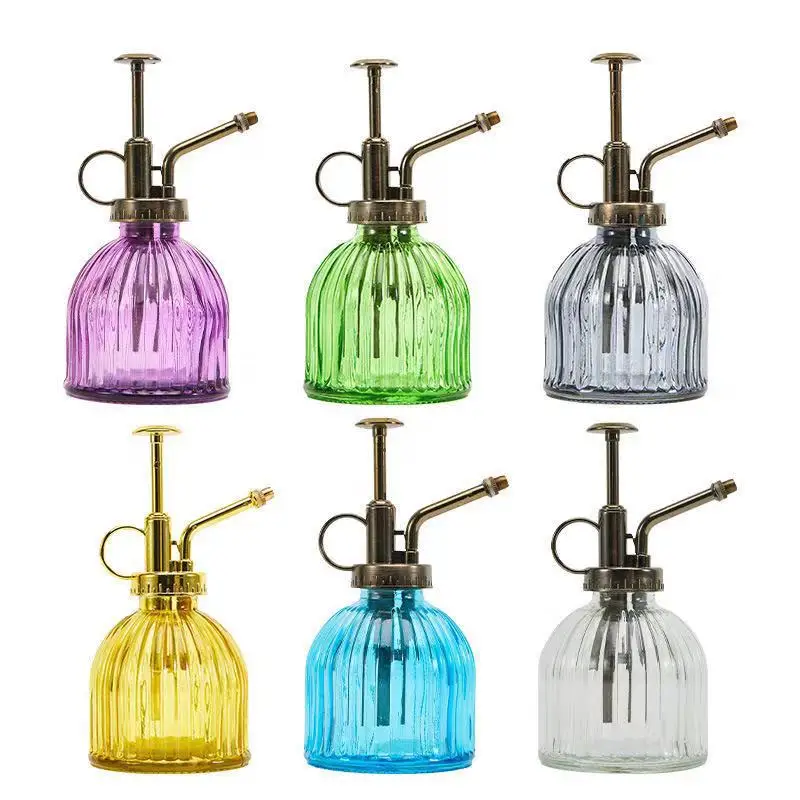 

Creative Vertical Glass Small Watering Can Vintage Gardening Jewelry Pot Garden Plant Pot Colorful Watering Pots Gardening Decor